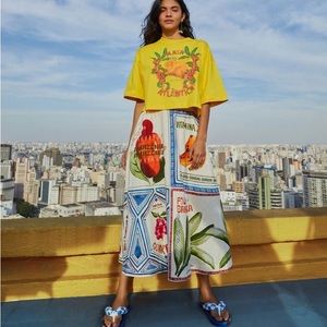 Farm Rio linen stamp midi skirt